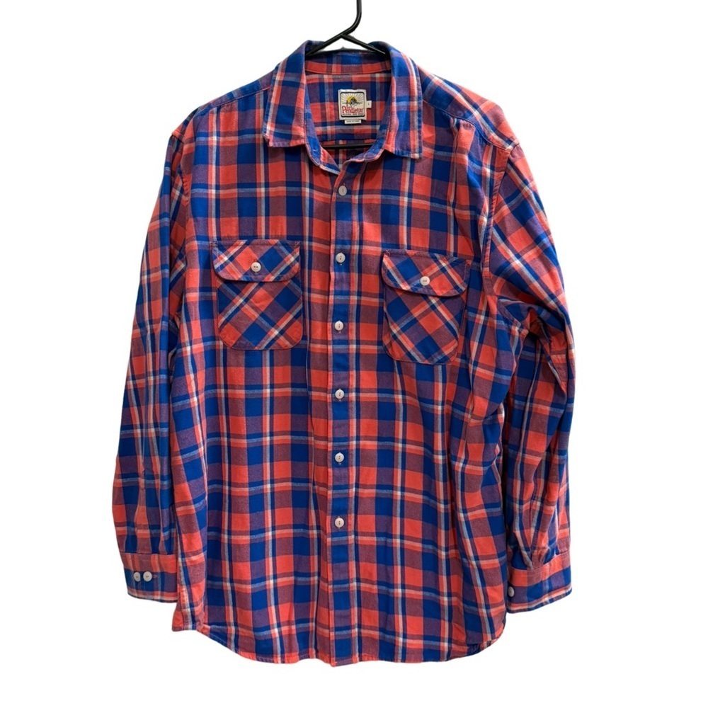PENDLETON Surf Blue Orange Plaid Long Sleeve Button Down Shirt Size Large